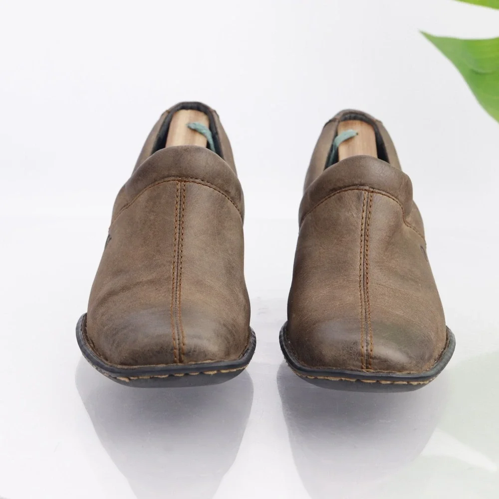 Born Womens Kinney Boot Pump Size 8 Brown Leather Comfort Shoe Block Heel SlipOn
